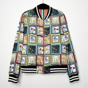 Alice + Olivia Lonnie Reversible Bomber Jacket in Tile Freesia Print Medium